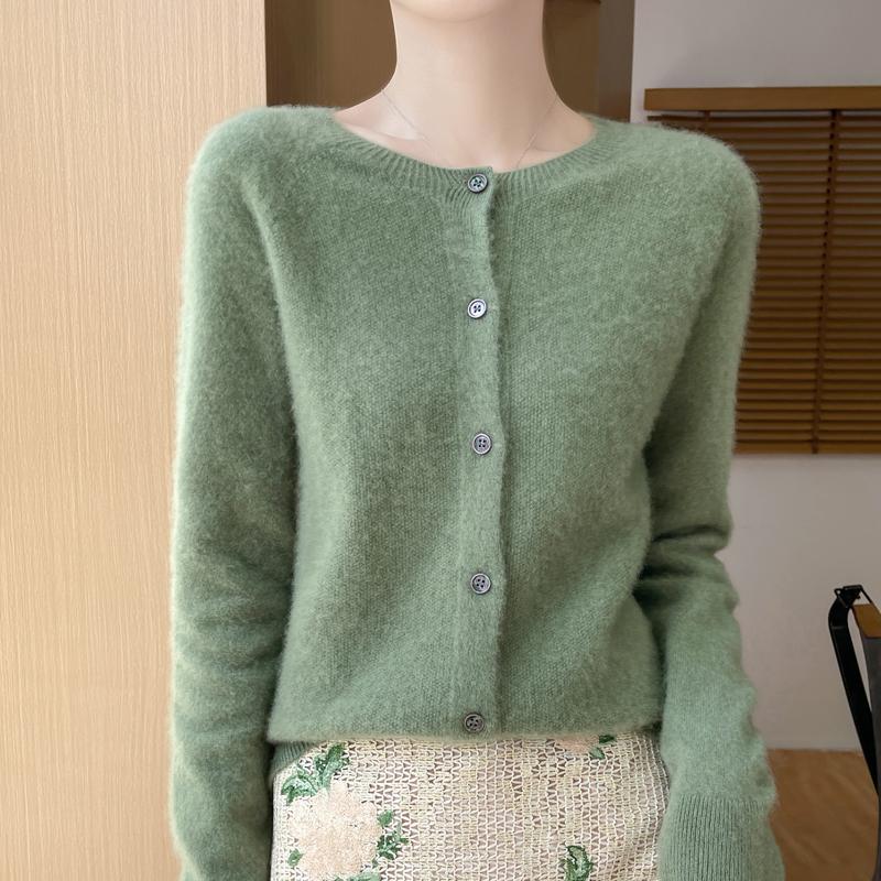 Damen Rundhals Strickjacke Qinghe Kaschmir 30% Kaschmir 70% Wolle Damen Herbst und Winter Kaschmir Strickjacke weich und warm XXL von Joom DACH