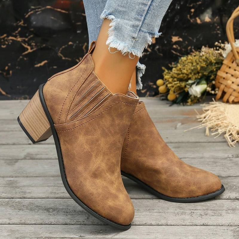 Damen Runway Stiefeletten Echtleder Gummi Mittlerer Absatz Chelsea Wildleder Spitzschuh Damenschuhe 38 khaki von Joom DACH