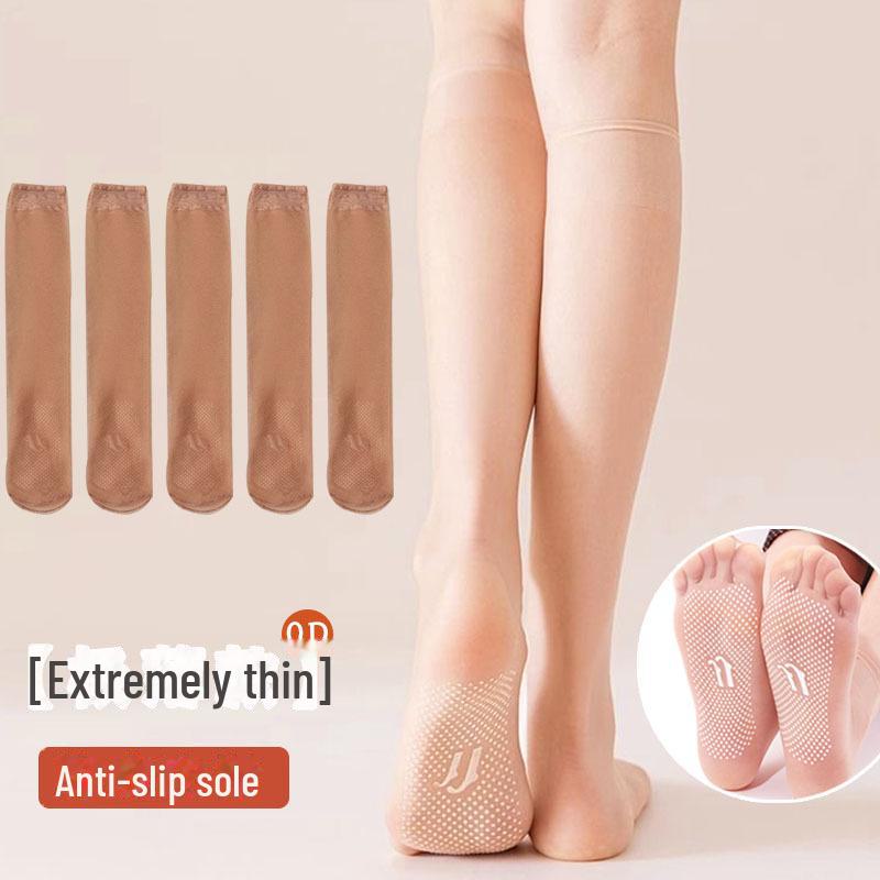 Damen Rutschfeste Ultradünne Transparente Kniestrümpfe - Laufmaschensicher Sommer Kristallseide crystal dot rubber sole braun von Joom DACH