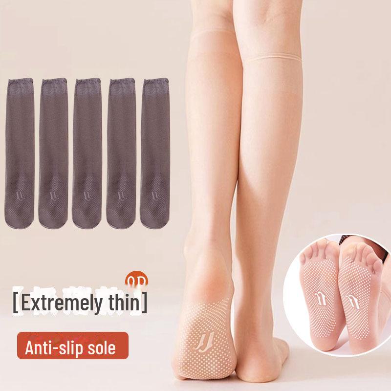 Damen Rutschfeste Ultradünne Transparente Kniestrümpfe - Laufmaschensicher Sommer Kristallseide crystal dot rubber sole graue von Joom DACH