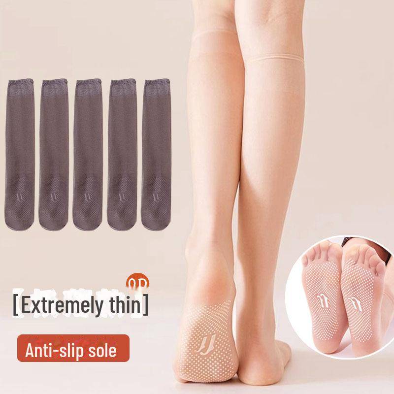 Damen Rutschfeste Ultradünne Transparente Kniestrümpfe - Laufmaschensicher Sommer Kristallseide crystal dot rubber sole graue von Joom DACH