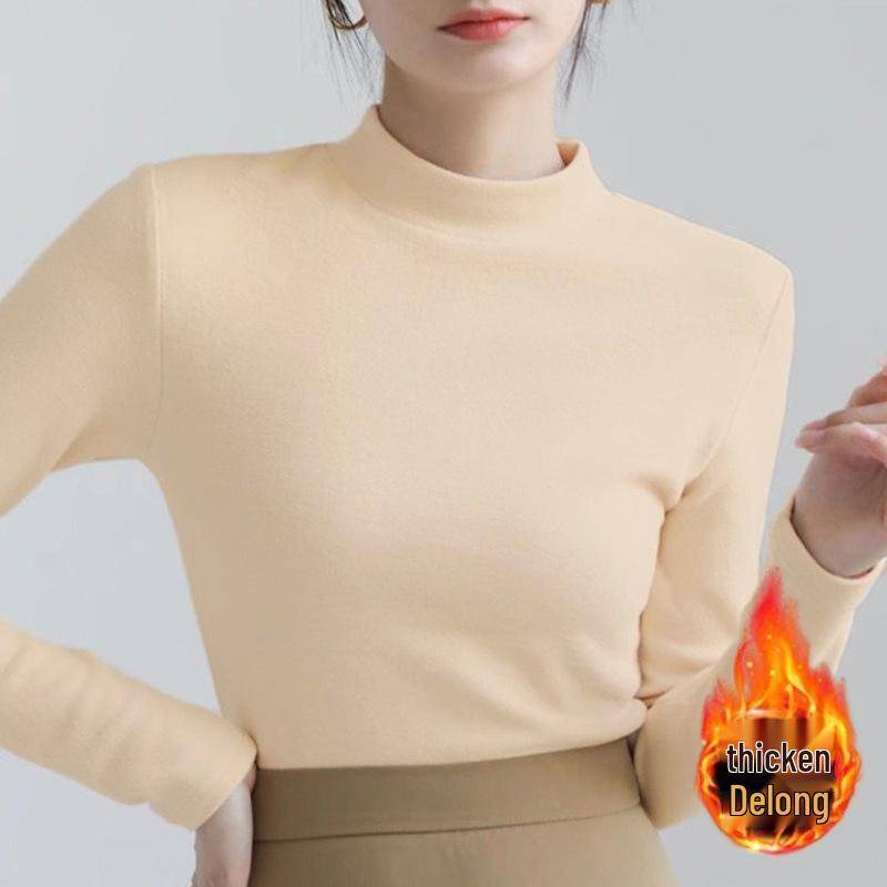 Damen Samt-Fleece-gefüttertes Schlankmachendes Warmes Langarm-T-Shirt - Herbst/Winter. M for 85-105 jin apricot von Joom DACH