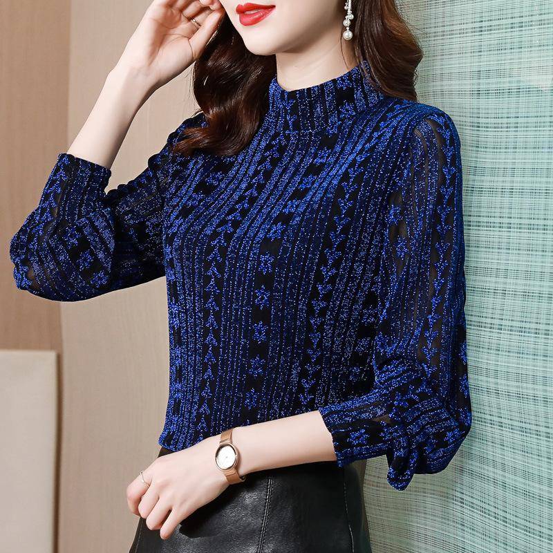 Damen Samt Rollkragen-Basisshirt für Damen im Herbst und Winter Neue Mittelalte Damenbekleidung mit Oberteilen Langarm-T-Shirt für Damen 4XL von Joom DACH