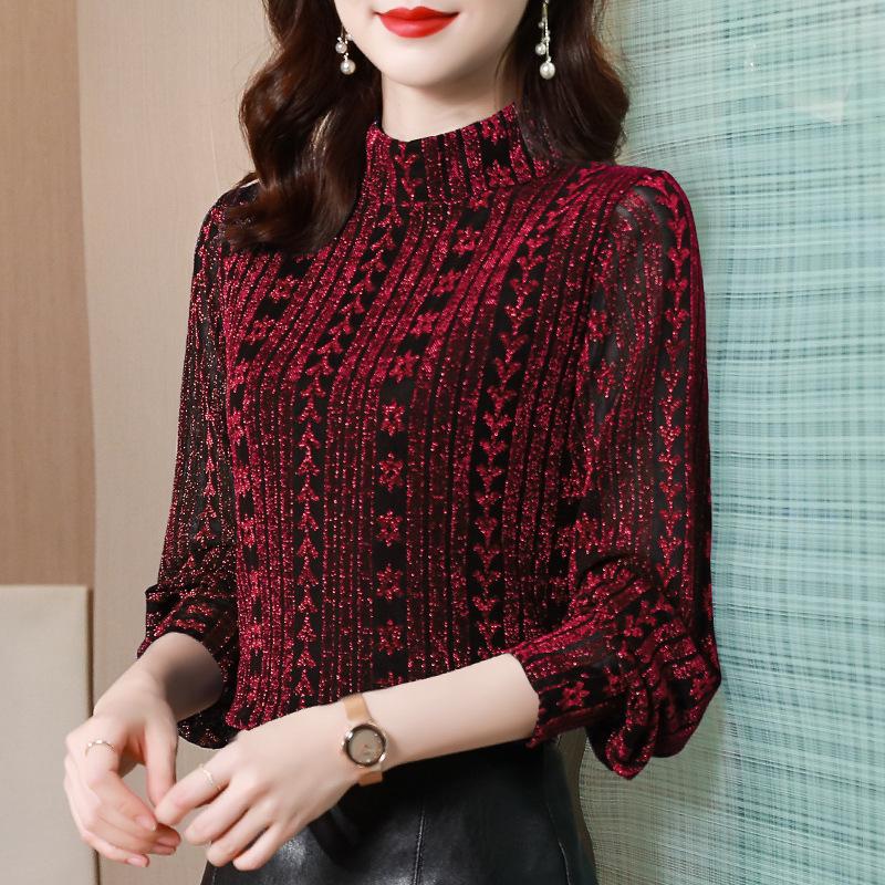 Damen Samt Rollkragen-Basisshirt für Damen im Herbst und Winter Neue Mittelalte Damenbekleidung mit Oberteilen Langarm-T-Shirt für Damen 4XL von Joom DACH