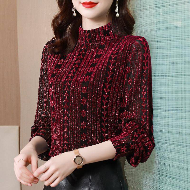 Damen Samt Rollkragen-Basisshirt für Damen im Herbst und Winter Neue Mittelalte Damenbekleidung mit Oberteilen Langarm-T-Shirt für Damen 4XL von Joom DACH