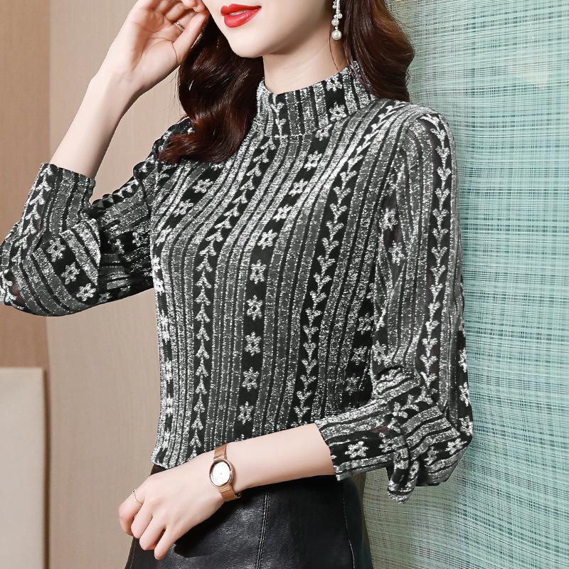 Damen Samt Rollkragen-Basisshirt für Damen im Herbst und Winter Neue Mittelalte Damenbekleidung mit Oberteilen Langarm-T-Shirt für Damen 4XL von Joom DACH