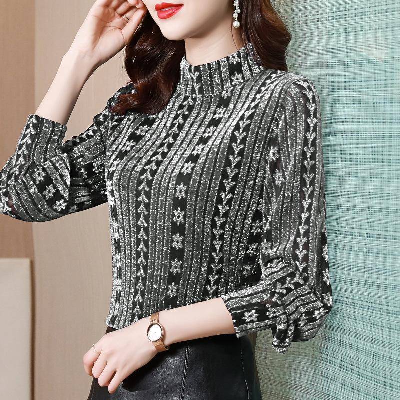 Damen Samt Rollkragen-Basisshirt für Damen im Herbst und Winter Neue Mittelalte Damenbekleidung mit Oberteilen Langarm-T-Shirt für Damen 4XL von Joom DACH