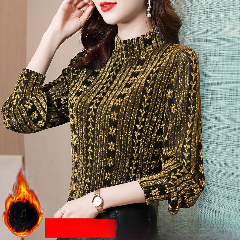 Damen Samt Rollkragen-Basisshirt für Damen im Herbst und Winter Neue Mittelalte Damenbekleidung mit Oberteilen Langarm-T-Shirt für Damen 4XL von Joom DACH