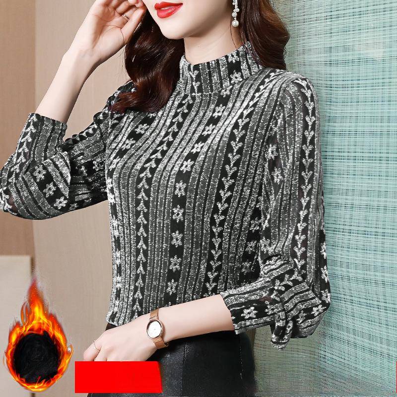 Damen Samt Rollkragen-Basisshirt für Damen im Herbst und Winter Neue Mittelalte Damenbekleidung mit Oberteilen Langarm-T-Shirt für Damen 4XL von Joom DACH