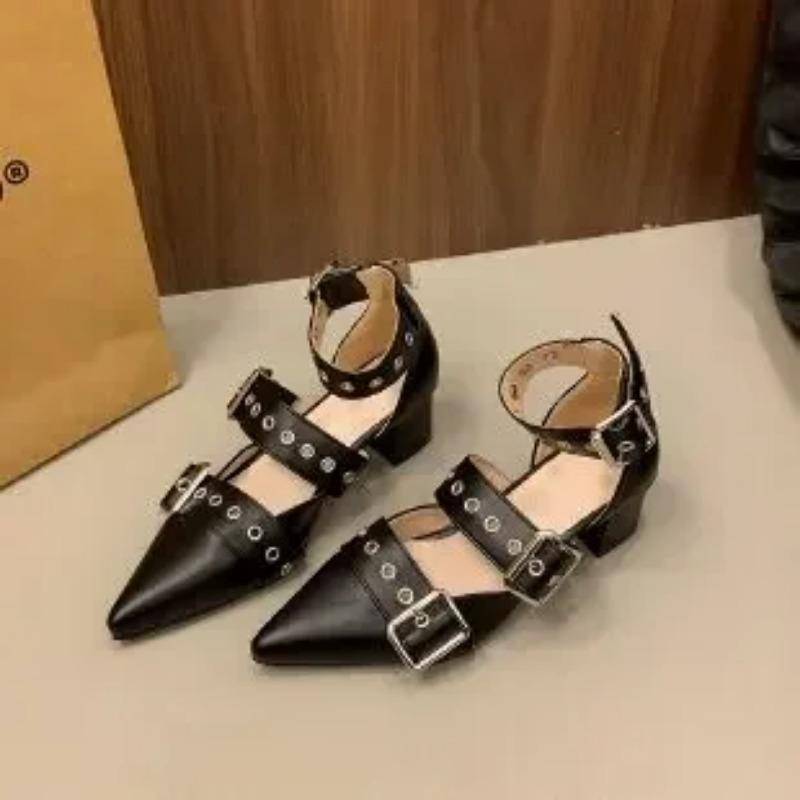 Damen Sandalen Schuhe Frühling Neu High Heels Spitz Zehe Knöchelschnalle Party Retro Mode Damen Sandalen Schuhe Muje 41 schwarz von Joom DACH