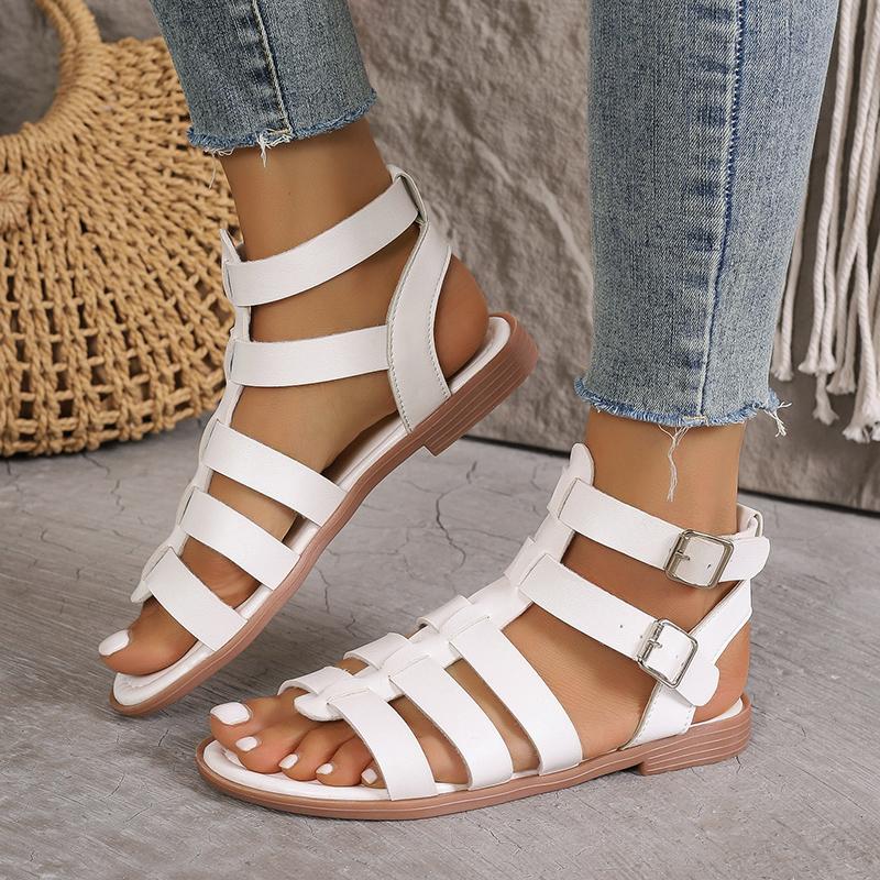 Damen Sandalen Sommer Elegante Low Heels Flats Casual Gladiator Weiß Fish Toe Sandalen Schuhe 37 weiß von Joom DACH