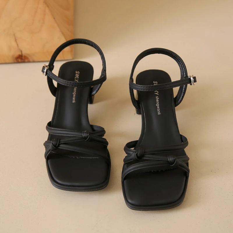 Damen Sandalen Sommer New Style Schnalle Mode Offene Zehensandalen High Heels Bequeme Casual Beach Party Damenschuhe 39 schwarz von Joom DACH