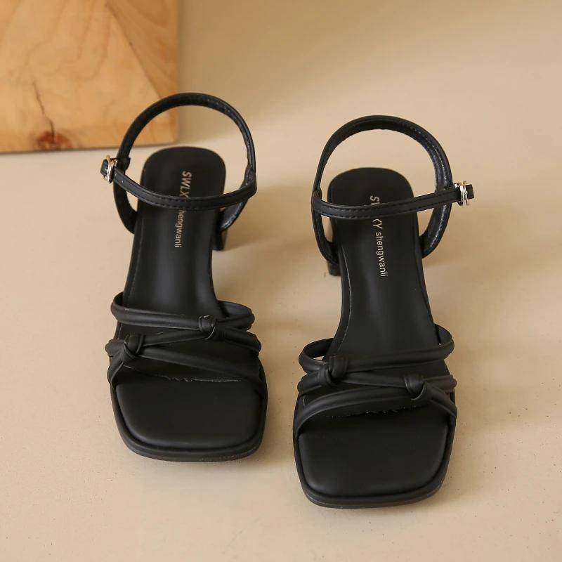 Damen Sandalen Sommer New Style Schnalle Mode Offene Zehensandalen High Heels Bequeme Casual Beach Party Damenschuhe 39 schwarz von Joom DACH