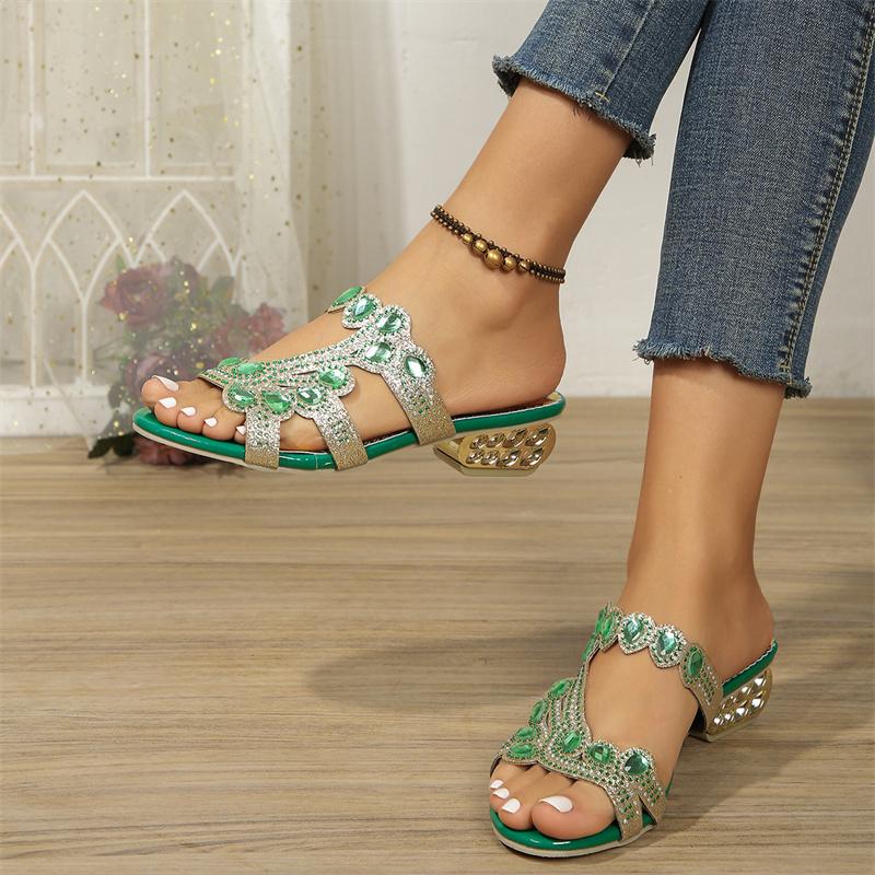 Damen Sandalen Sommer Strass Hausschuhe Damen Chunky Heels Hohl Casual Hausschuhe Mode Strand Schuhe Frau De Mujer 36 von Joom DACH