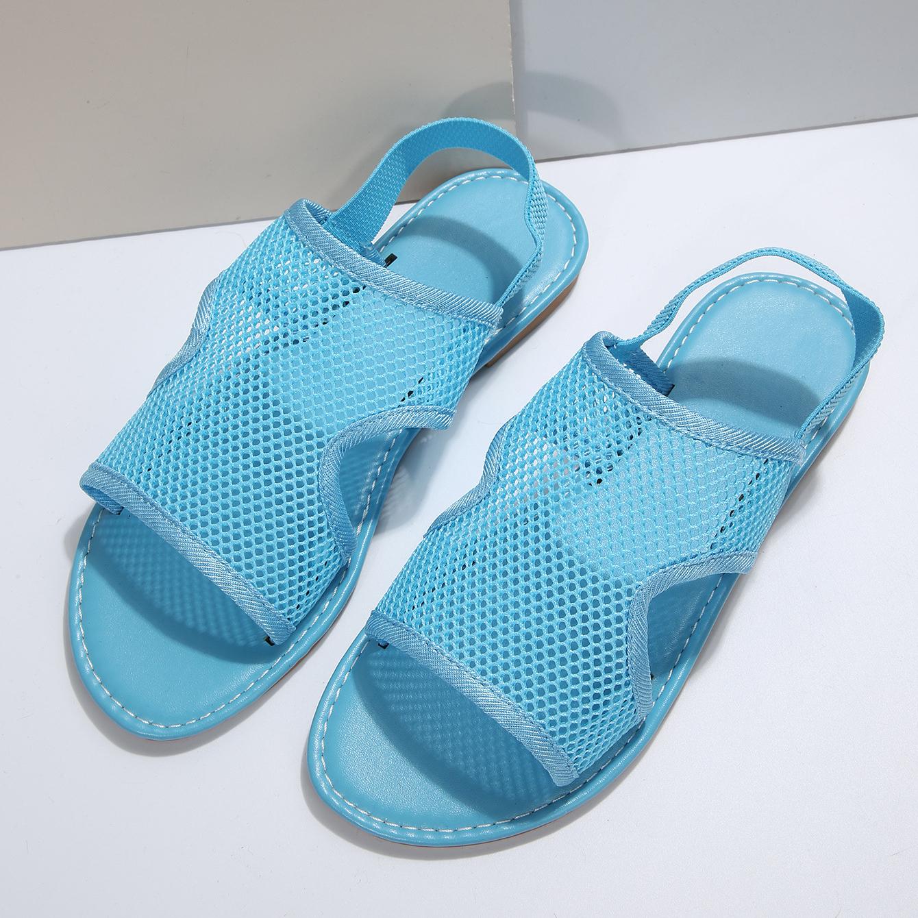 Damen-Sandalen aus ultra-atmungsaktivem Mesh zum Hineinschlüpfen, Sommer- und Freizeitsandalen mit flacher Sohle, atmungsaktive Mesh-Sandalen, Strand- und Wanderschuhe 37 blau von Joom DACH