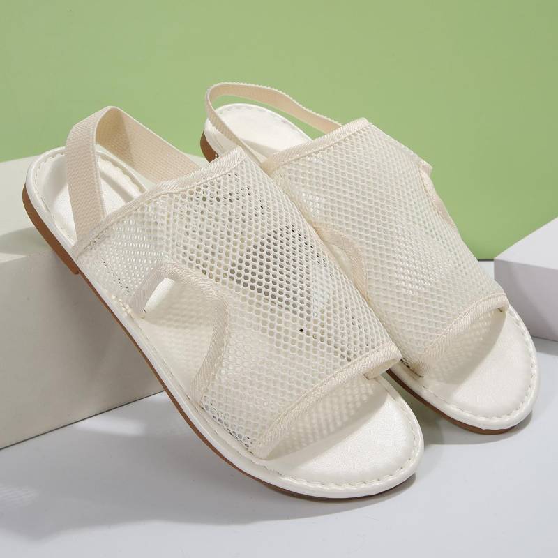 Damen-Sandalen aus ultra-atmungsaktivem Mesh zum Hineinschlüpfen, Sommer- und Freizeitsandalen mit flacher Sohle, atmungsaktive Mesh-Sandalen, Strand- und Wanderschuhe 39 weiß von Joom DACH
