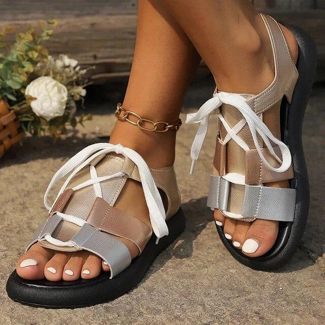 Damen Sandalen mit Plateausohle, lässige Strandschuhe, Sommertrend, Schnürschuhe, Sport-Hausschuhe, Wander-Flip-Flops, Femme Slides 39 gold von Joom DACH