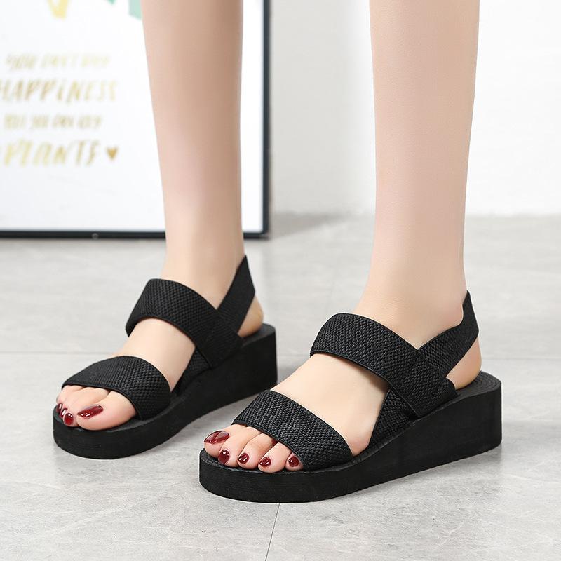 Damen Sandalen mit dicker Sohle mit Sommer-Gummibändern, Hausschuhe mit dicker Sohle, modische Outdoor-Schuhe, tägliche Strandschuhe 39 schwarz von Joom DACH