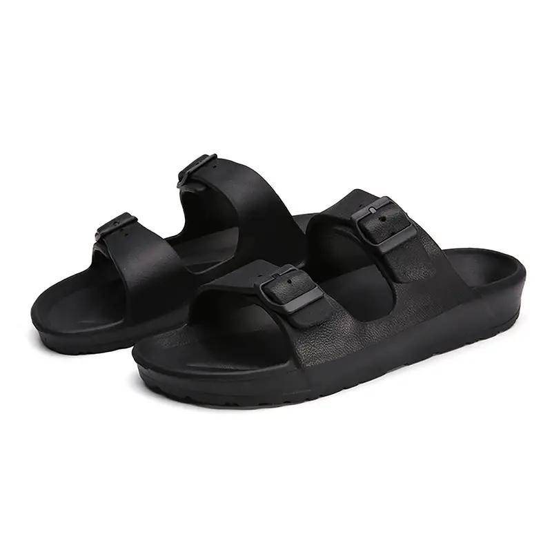 Damen-Sandalen mit doppeltem Schnallenriemen, einfarbige, offene Zehenpartie, rutschfeste EVA-Hausschuhe, Sandalen für drinnen und draußen 36 schwarz von Joom DACH