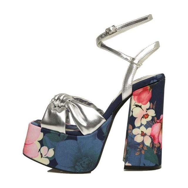 Damen Sandalen mit hohen Absätzen Sommer Mode Neu Quadratischer Kopf Print Dekoration Damenschuhe Damen Sandalen Hoher Absatz 39 von Joom DACH