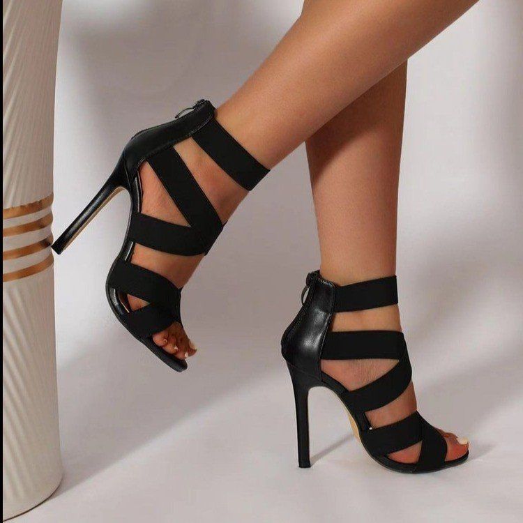 Damen-Sandalen mit offenem Zehenbereich, Riemchensandalen, Knöchelriemen, High-Heel-Sandalen für Damen 35 von Joom DACH