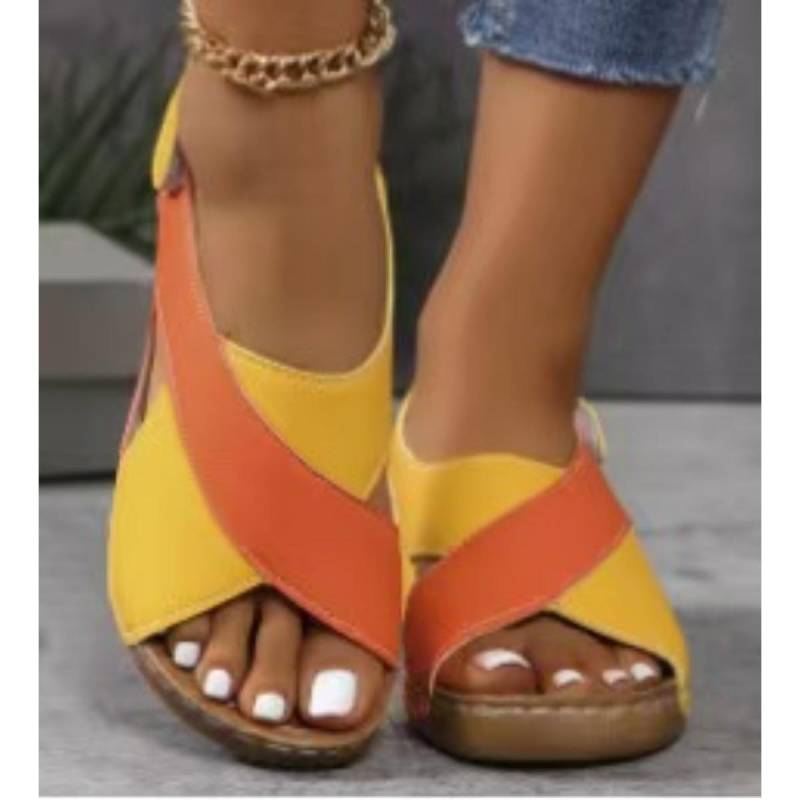 Damen-Sandalen mit schrägem Absatz und modischen Farbkombinationen, Sommerschuhe mit offener Spitze, gekreuztes Riemendesign, Plateau mit mittlerem Absatz, rutschfeste Sohle, bequeme Laufschuhe, 41 orange von Joom DACH
