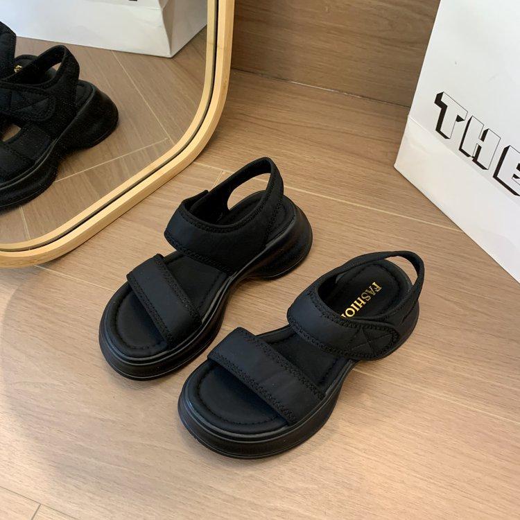 Damen Sandalen mit weicher Sohle, Sommerschuhe, lässig, flach, römisch, einfarbig, Plateau-Strandsandalen 35 schwarz von Joom DACH