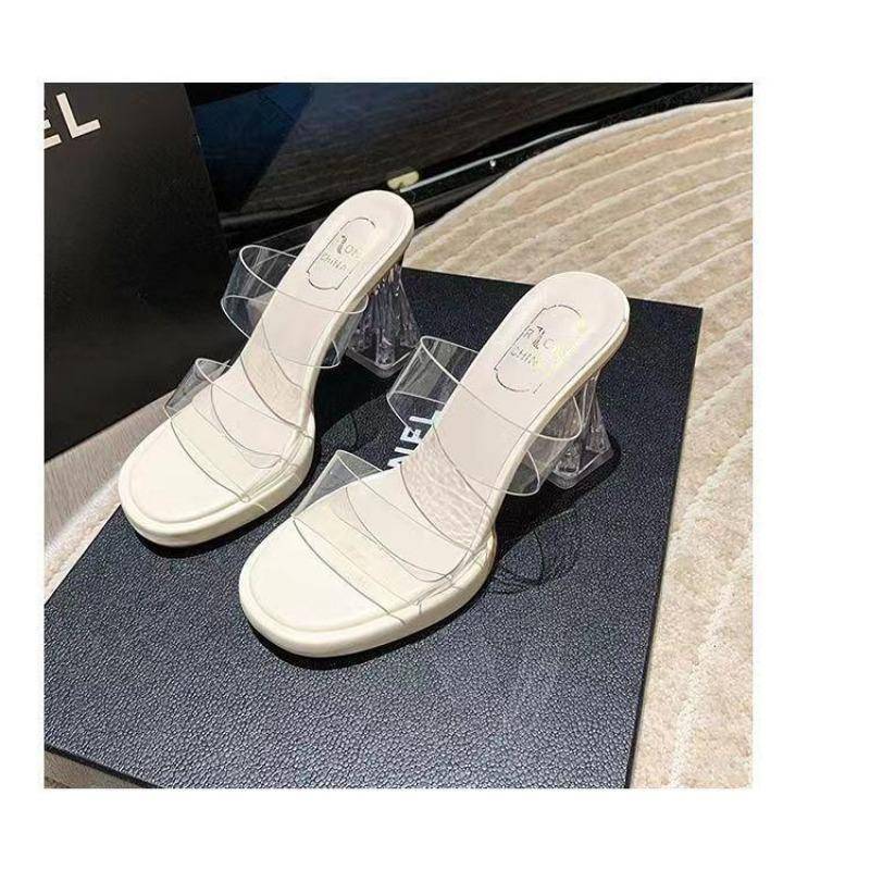 Damen Sandaletten mit hohen Absätzen Elegant und modisch Transparent Dünne Mules Dick besohlt Wasserdicht Schuhe mit hohen Absätzen für Damen 40 beige von Joom DACH