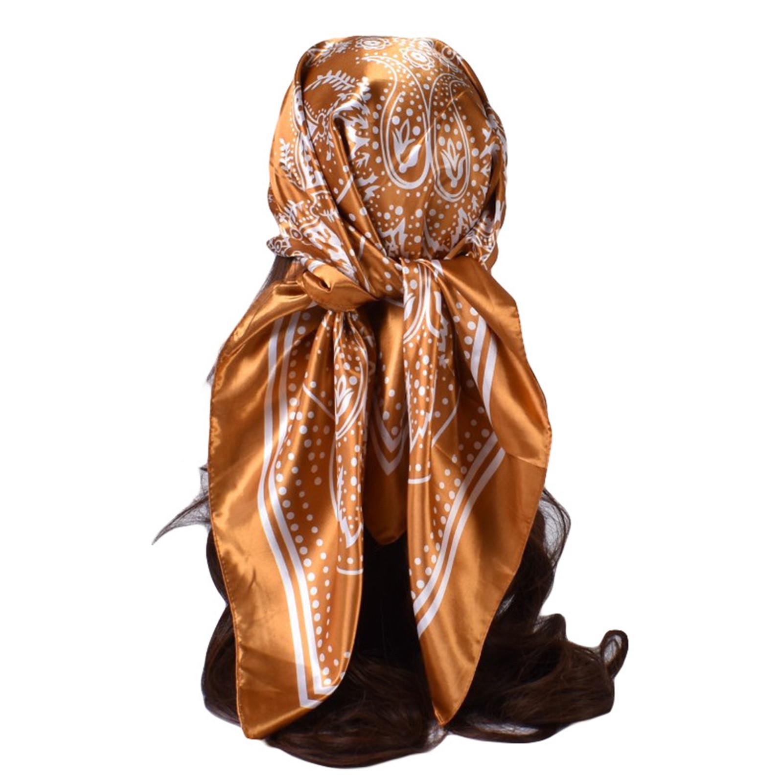 Damen-Satin-Quadrat-Seiden-ähnliche Haarschals, Wickel-Kopftuch zum Schlafen, 90 cm, quadratischer Seidenschal, Handblumen-Turban-Schal One Size ingwer von Joom DACH