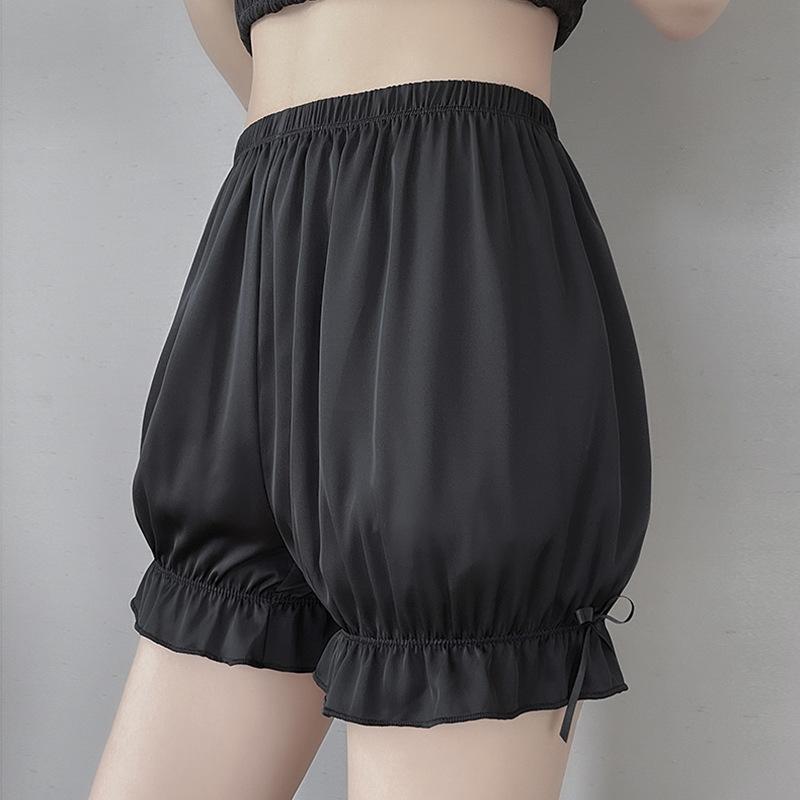 Damen Satin-Schlüpfer, Kleid, Pettipant, Anti-Expositions-Sicherheitshose, süße Rüschen, kurze Höschen, Lolita-Pyjama, Laternen-Shorts L schwarz von Joom DACH