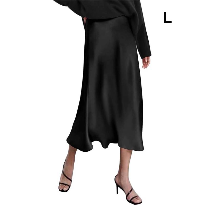 Damen Satinrock Langer High Waist Rock Eleganter Seidenrock Herbst Winter Midi Businessrock mit Reißverschluss von Joom DACH