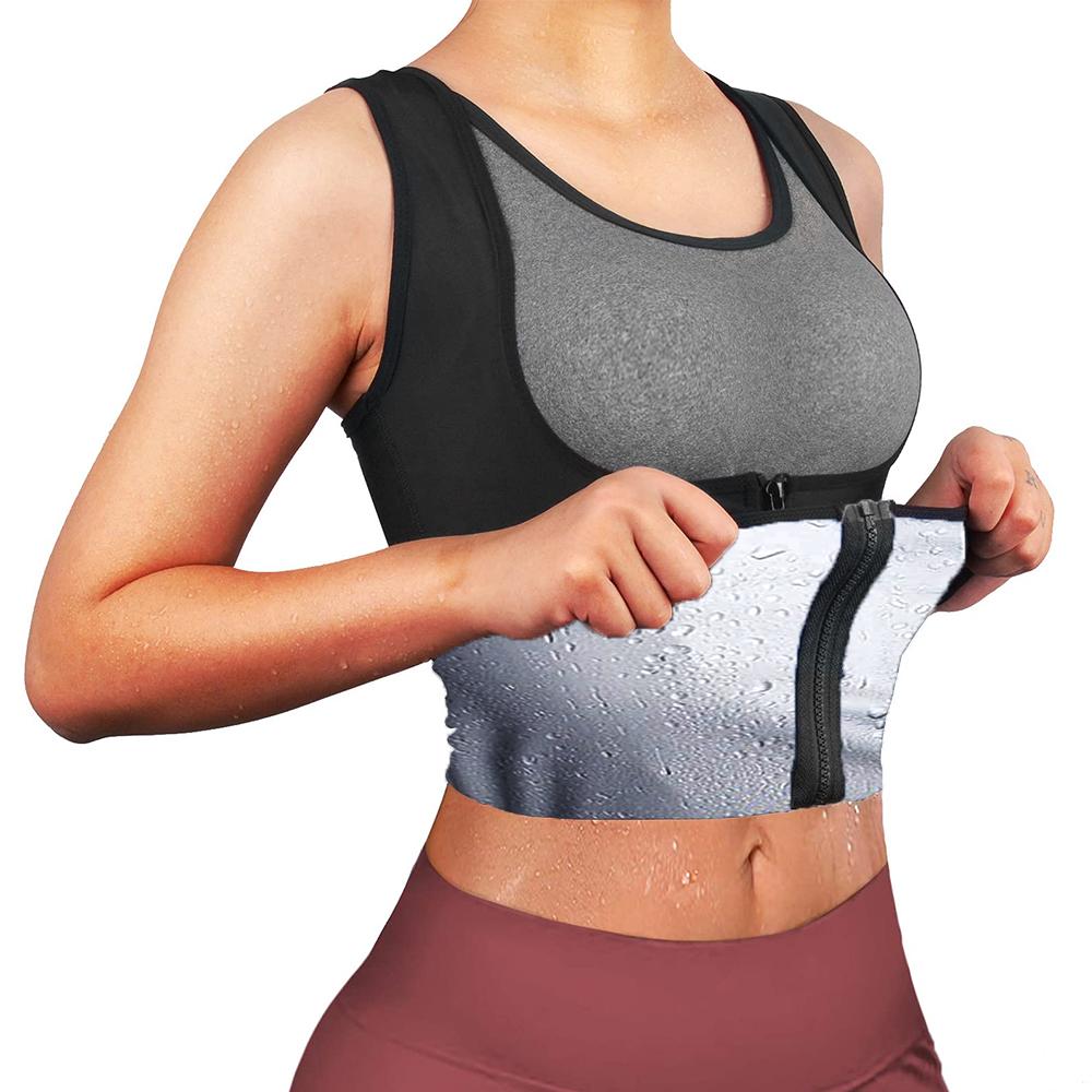 Damen-Saunaanzug zur Gewichtsreduktion, Taillentrainer, Schwitzweste, Gürtel, schmales Korsett, Sauna-Workout-Tanktops, Shapewear, Fitness-Shirt, Schlankheits-Körperformer XL schwarz/silber von Joom DACH