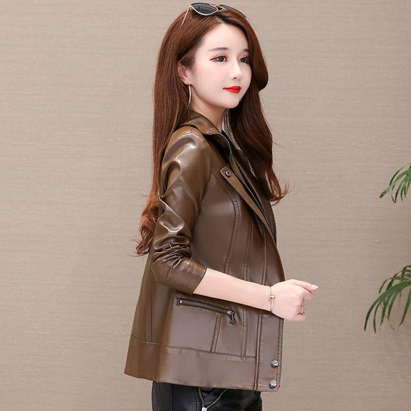 Damen Schaffell Lederjacke Herbst und Winter Kurze Lederjacke Schlanke große Motorradjacke Schaffellmäntel XXXL kaffeebraun von Joom DACH