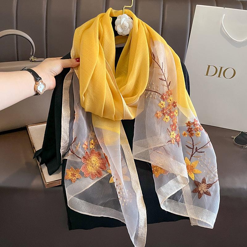 Damen Schal Winterschal aus Seide mit Blumenmuster, Pashmina, Luxus-Stickerei, einfarbig, für den Winter, warme Wollschals, Damen-Wraps, Bufanda 75x190cm von Joom DACH
