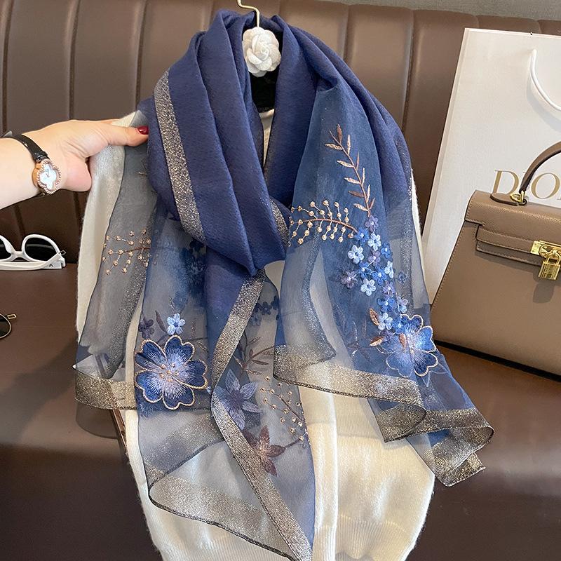 Damen Schal Winterschal aus Seide mit Blumenmuster, Pashmina, Luxus-Stickerei, einfarbig, für den Winter, warme Wollschals, Damen-Wraps, Bufanda 75x190cm von Joom DACH