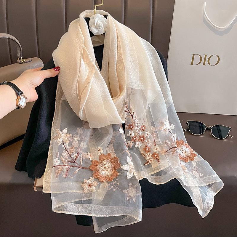 Damen Schal Winterschal aus Seide mit Blumenmuster, Pashmina, Luxus-Stickerei, einfarbig, für den Winter, warme Wollschals, Damen-Wraps, Bufanda 75x190cm von Joom DACH