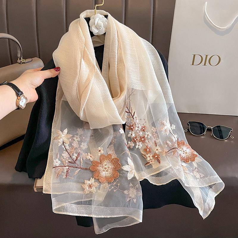 Damen Schal Winterschal aus Seide mit Blumenmuster, Pashmina, Luxus-Stickerei, einfarbig, für den Winter, warme Wollschals, Damen-Wraps, Bufanda 75x190cm von Joom DACH