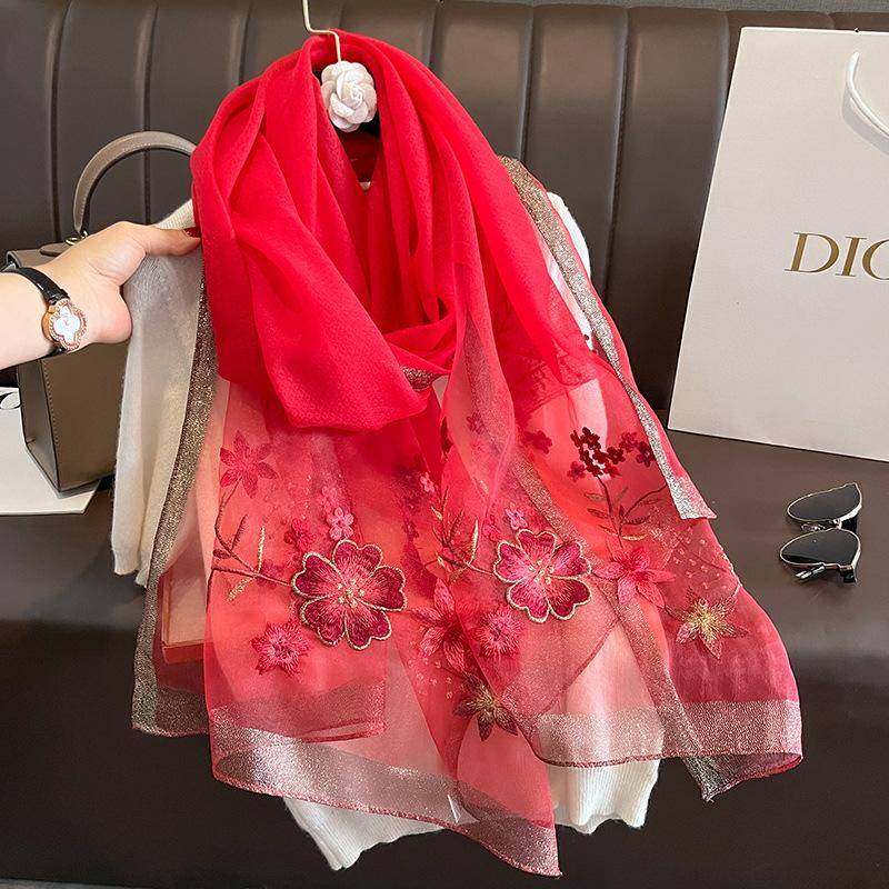 Damen Schal Winterschal aus Seide mit Blumenmuster, Pashmina, Luxus-Stickerei, einfarbig, für den Winter, warme Wollschals, Damen-Wraps, Bufanda 75x190cm von Joom DACH