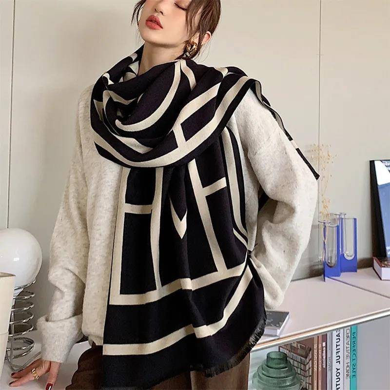 Damen-Schal aus Kaschmirimitat, für den Winter, doppelseitiger Druck, übergroßer Schal, verlängerter, dicker Schal von Joom DACH