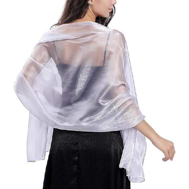 Damen-Schals und Tücher für Abendkleider, seidiger, leichter Schal, Hochzeitsgast-Schal, Wickeltuch, Brautjungfern-Schals, formelle Party-Organza-Schal anti-blitz weiße von Joom DACH