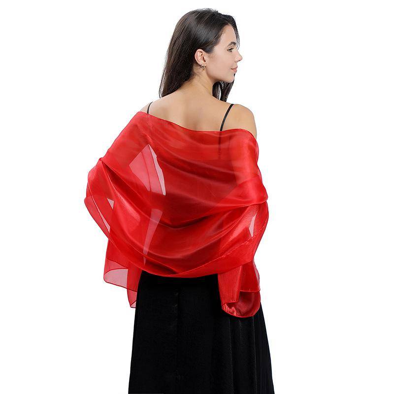 Damen-Schals und Tücher für Abendkleider, seidiger, leichter Schal, Hochzeitsgast-Schal, Wickeltuch, Brautjungfern-Schals, formelle Party-Organza-Schal leuchtend rote von Joom DACH