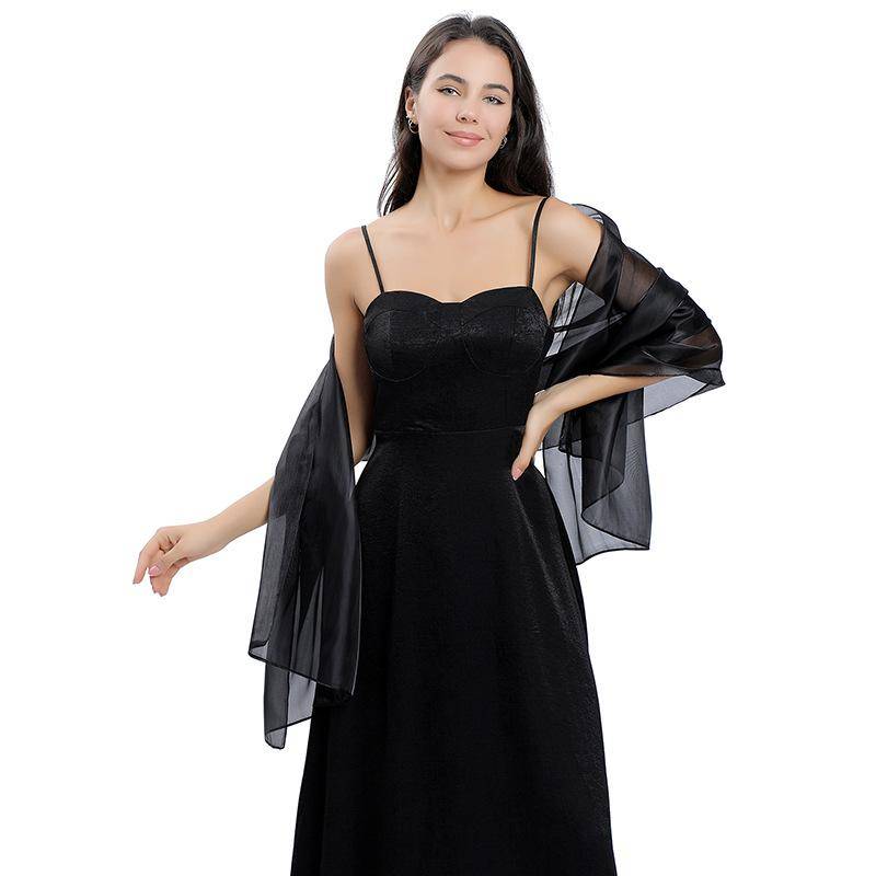 Damen-Schals und Tücher für Abendkleider, seidiger, leichter Schal, Hochzeitsgast-Schal, Wickeltuch, Brautjungfern-Schals, formelle Party-Organza-Schal schwarz von Joom DACH
