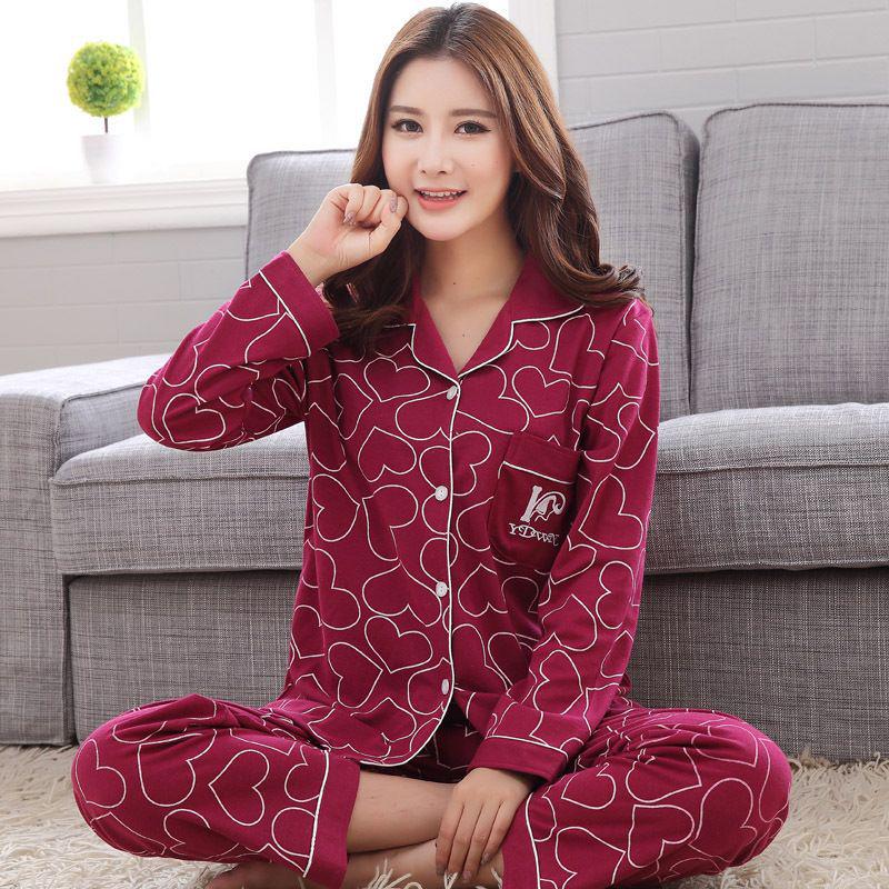 Damen-Schlafanzug aus 100 % Baumwolle, langärmelig, für mittleres und älteres Alter, lockere Strickjacke für Herbst/Winter L von Joom DACH