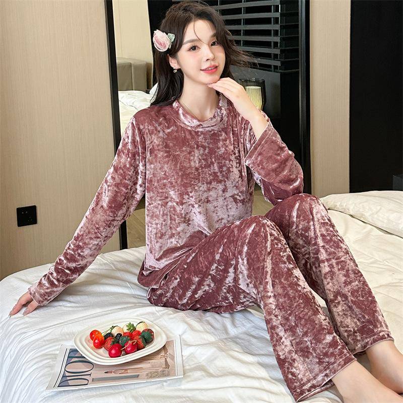 Damen-Schlafanzug für Herbst und Winter, große Größe, Samt, warm, lässig, bequem, locker, langärmelig, Rundhalsausschnitt 5XL violett von Joom DACH