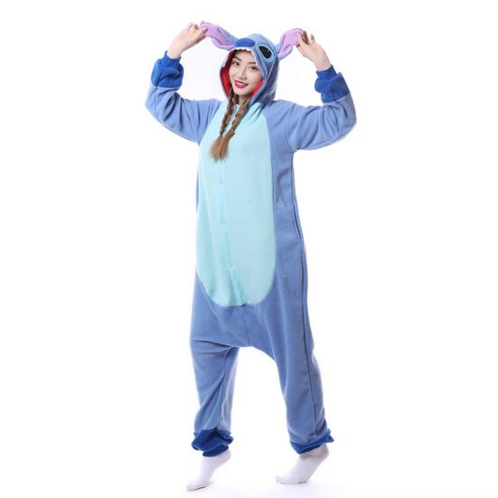 Damen-Schlafanzug mit Cartoon-Figuren, dicker Polarfleece, Knopfverschluss, tiefer Schritt, lange Ärmel, Kapuze mit Ohrendekor, Winter-Nachtwäsche, Party-Cosplay-Outfit L hellblaue von Joom DACH