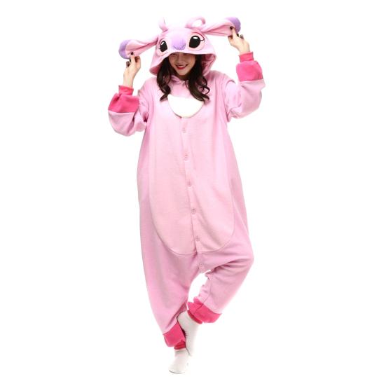 Damen-Schlafanzug mit Cartoon-Figuren, dicker Polarfleece, Knopfverschluss, tiefer Schritt, lange Ärmel, Kapuze mit Ohrendekor, Winter-Nachtwäsche, Party-Cosplay-Outfit M rosa von Joom DACH