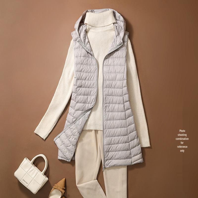 Damen Schlankmachende Leichte Daunenweste, Mittellange Sportjacke & Mütze für Herbst/Winter - Übergröße Verfügbar 3XL graue von Joom DACH