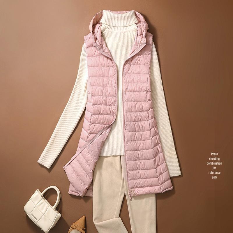 Damen Schlankmachende Leichte Daunenweste, Mittellange Sportjacke & Mütze für Herbst/Winter - Übergröße Verfügbar 4XL rosa von Joom DACH