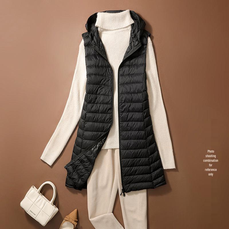 Damen Schlankmachende Leichte Daunenweste, Mittellange Sportjacke & Mütze für Herbst/Winter - Übergröße Verfügbar 4XL von Joom DACH