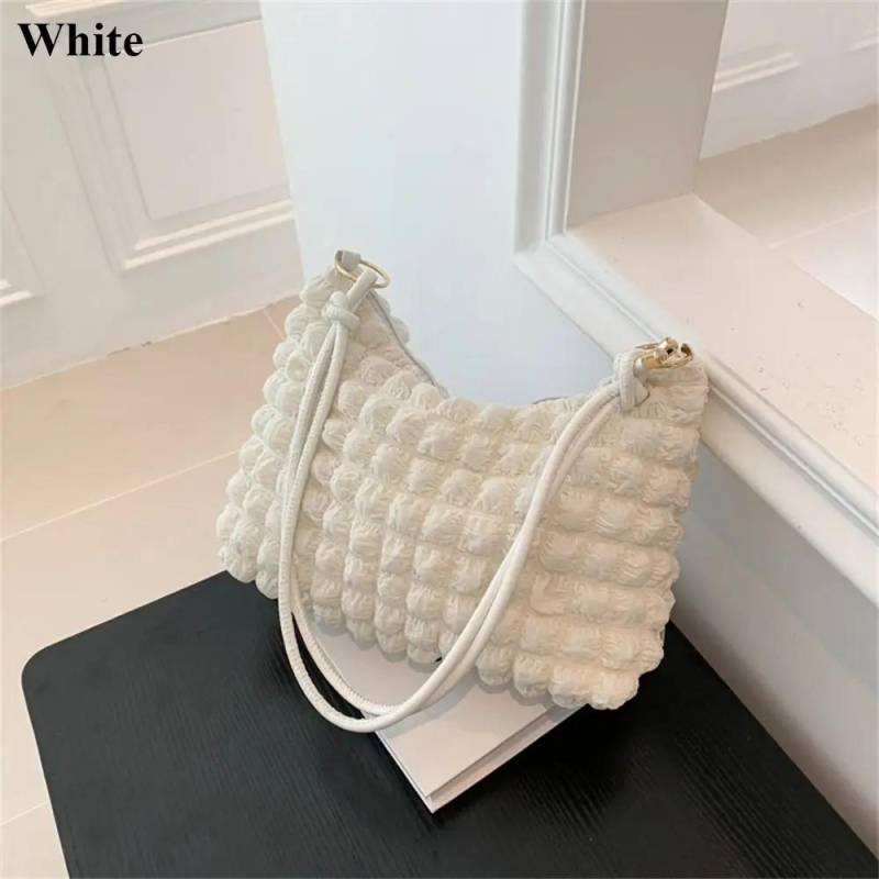 Damen Schlichtes Temperament Sanfte Plissierte Achseltasche Weiblich Frühling und Sommer Neu Einzelschulter Umhängetasche Wolkentasche weiß von Joom DACH